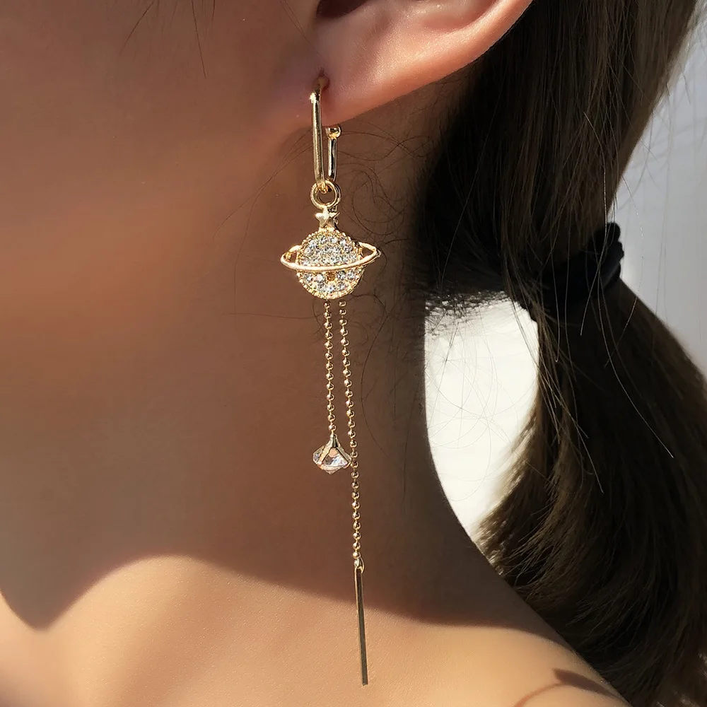 

Personality Asymmetrical Earrings Trend Star/ball Jewelry Earring Long Tassel Diamond Earrings For Women