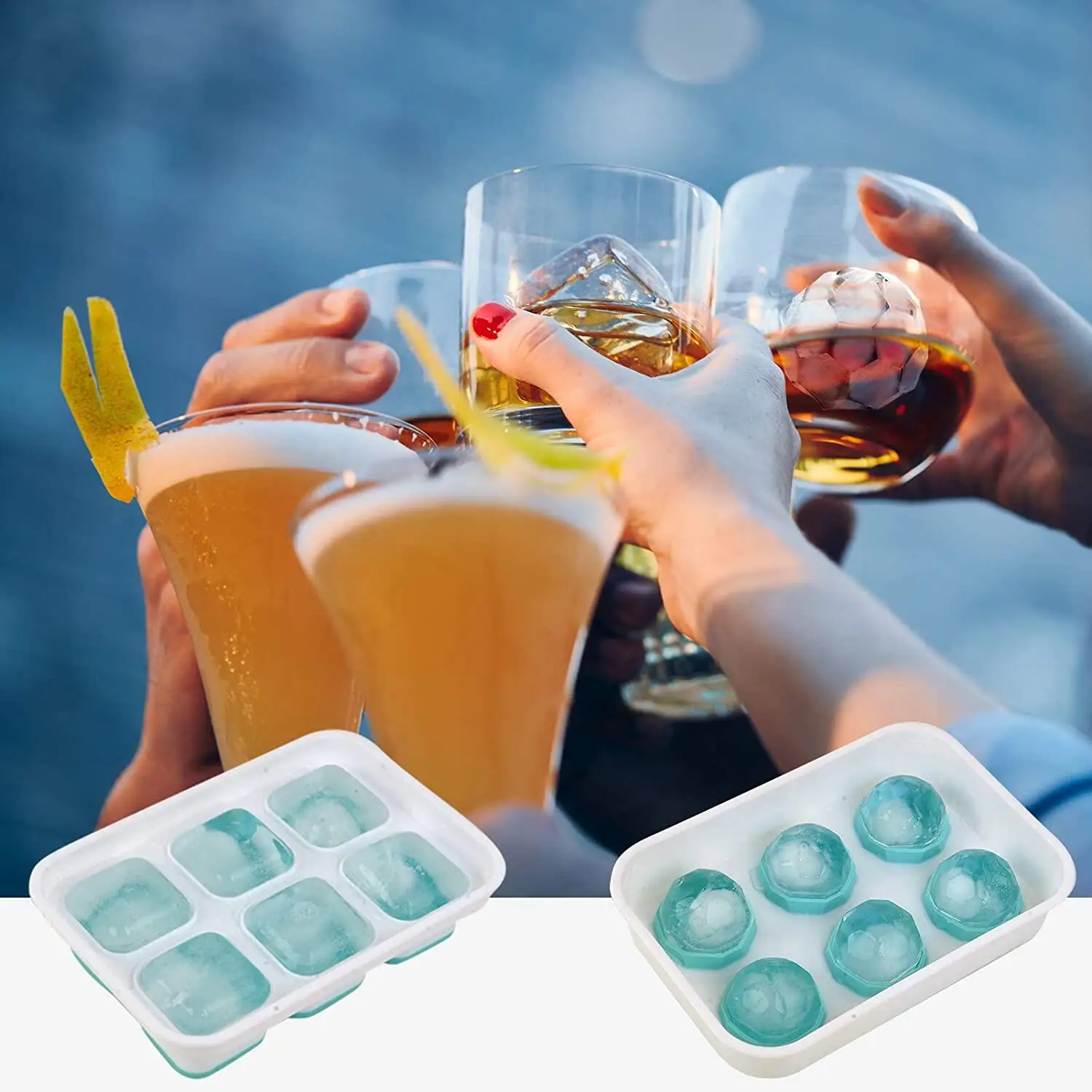 

Ice Cube 3D Silicone Mold Ice Cube Maker ball Shape Chocolate Mould Tray Ice Cream Mould DIY Tool Whiskey Wine Cocktail, White + cyan