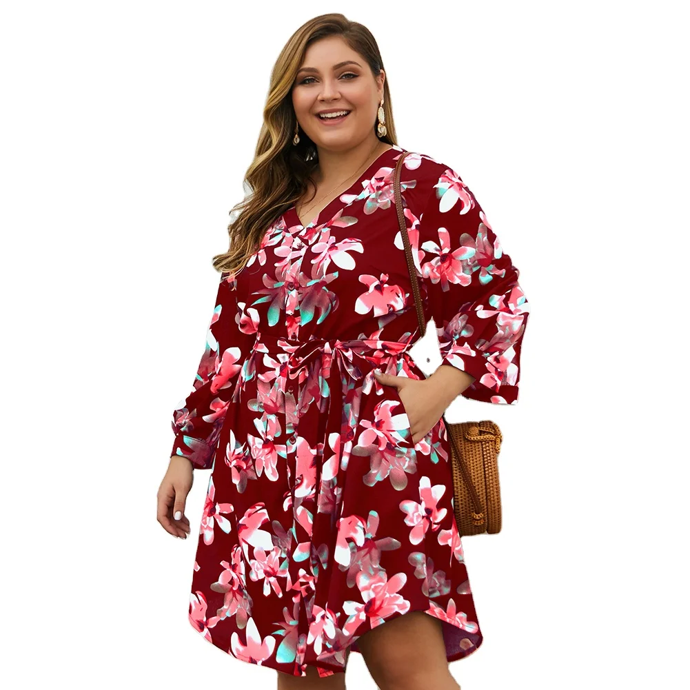 

CUVWON Best Quality Promotional Long Sleeve V-Neck Plus Size Sexy Dresses For Women