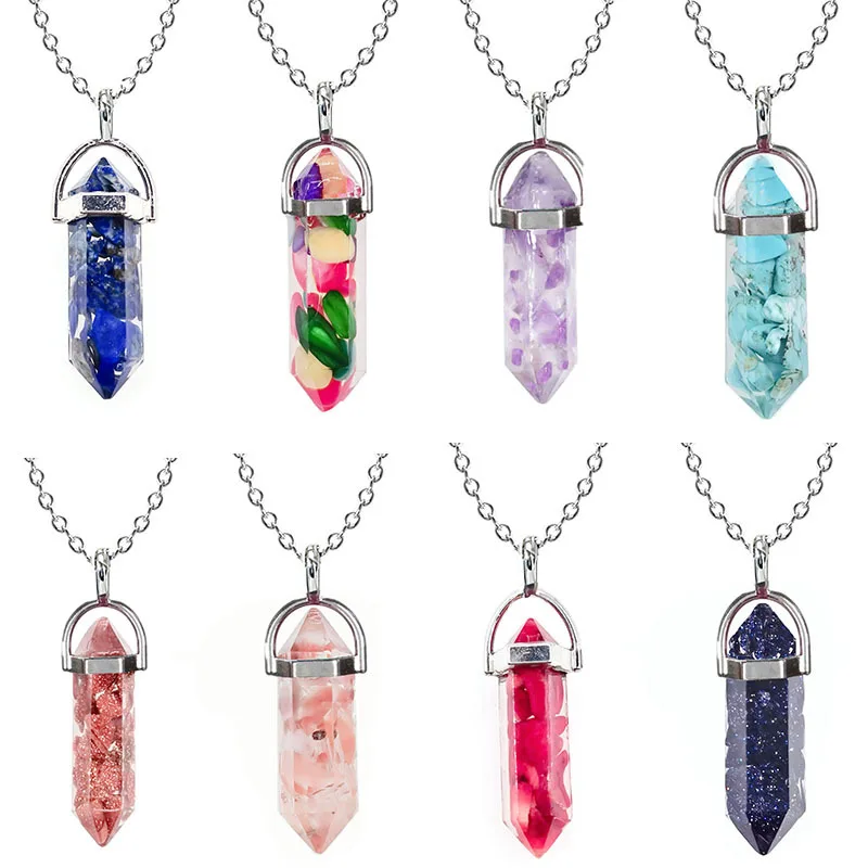 

New Design Nature stone crystal necklace hexagonal bullet necklace pendant women jewelry