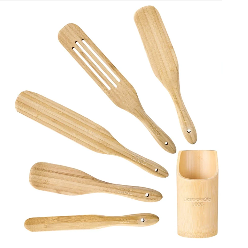 

Bamboo Kitchen Tools 5 pcs Spurtle Set bamboo holder Heat Resistant Non-stick Kitchen Utensil Sete Bamboo Cookwar, Customized