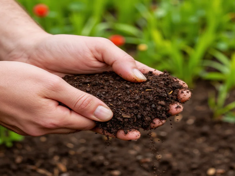 Hand squeezing compost to check moisture level