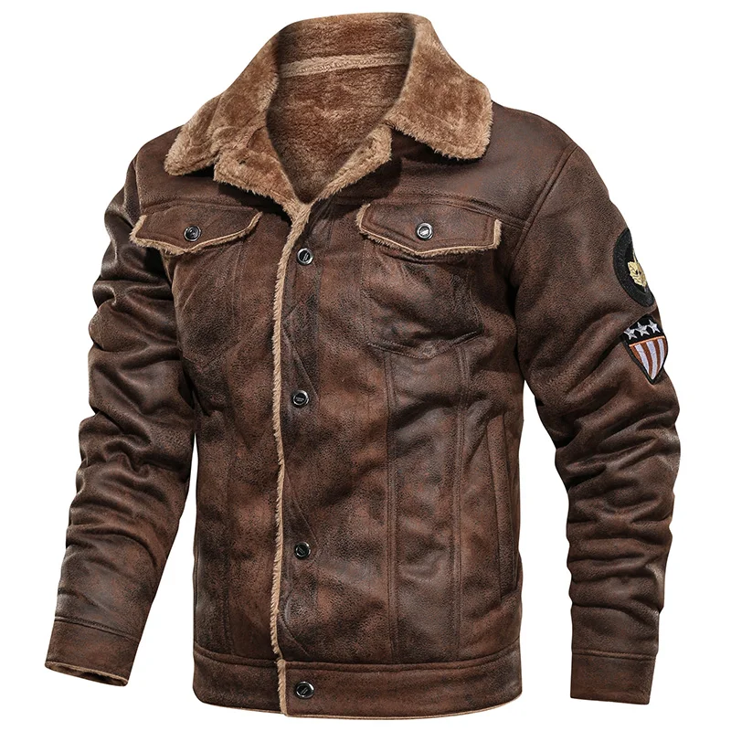 

2019 New Arrivals Single Breasted Brown Color Retro Style Mens Faux Fur Suede Leather Jaket Winter Coat, Khaki, black, brown