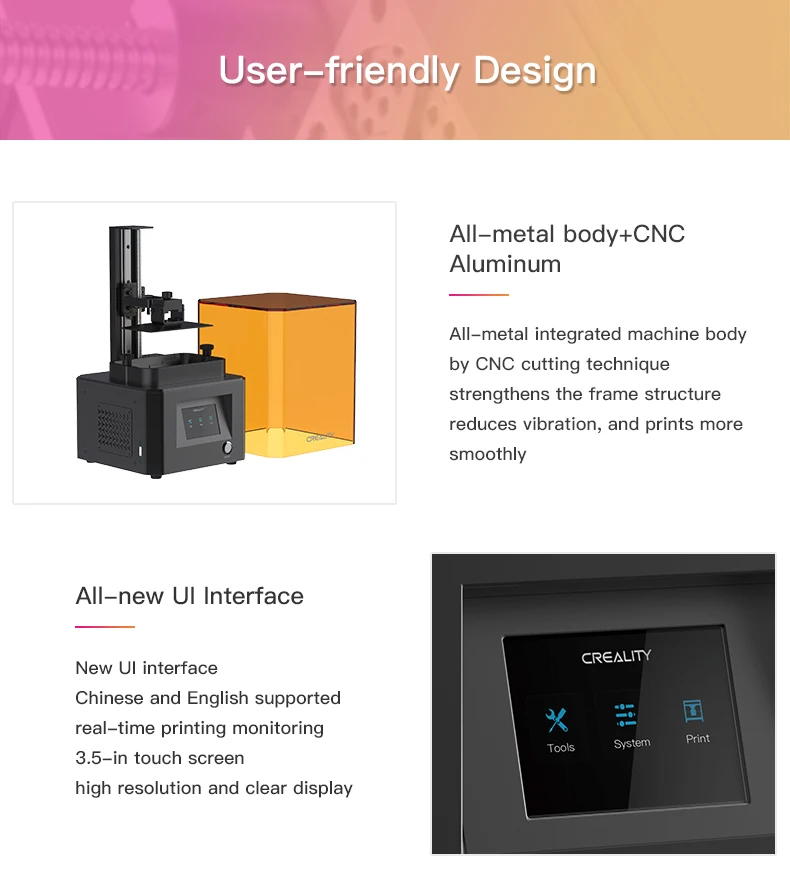 Shenzhen creality LD-002R 3d technology co machine 3d  lcd 3d printers for designer jewelry