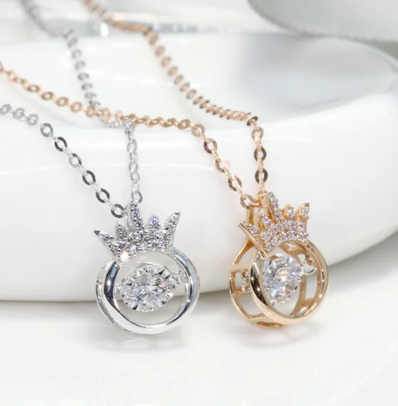 

Beating heart diamond stainless steel crown rhinestone necklace for female in white