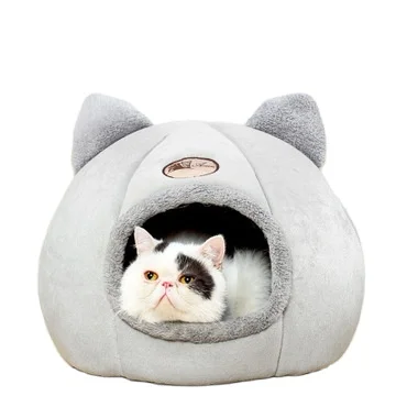 

2021 cat nest dog kennel plush sleeping house pet bed for winter, Grey