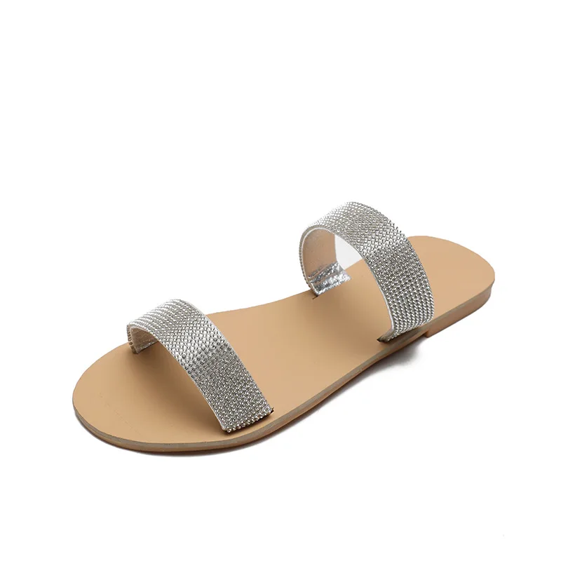 

2020 Hot Sale Roman Style Diamond Flat Slippers Women, Silver, golden