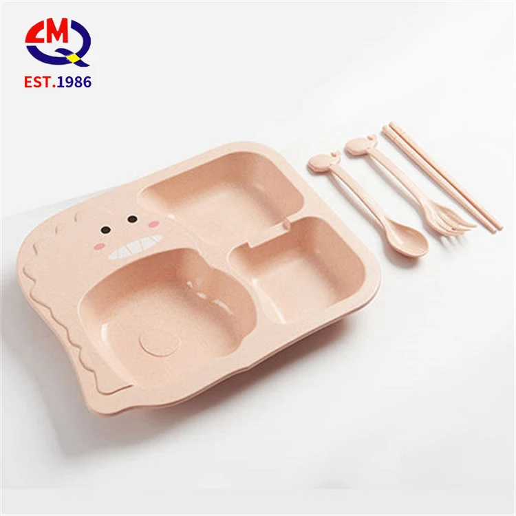 

Kids Plate Set Wheat Fiber Plate Children's Environmental Protection Tableware Baby Children's Grid Plate Set