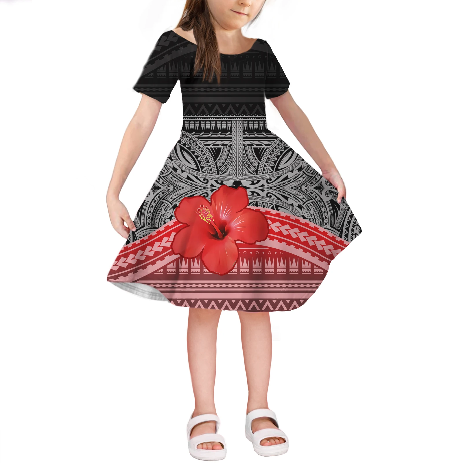 

2021 New Arrivals Girls Clothing Cyan Polynesian Samoa Tribal Design Hawaiian Turtle Printed Custom Little Girl Princess Dresses, Customized color