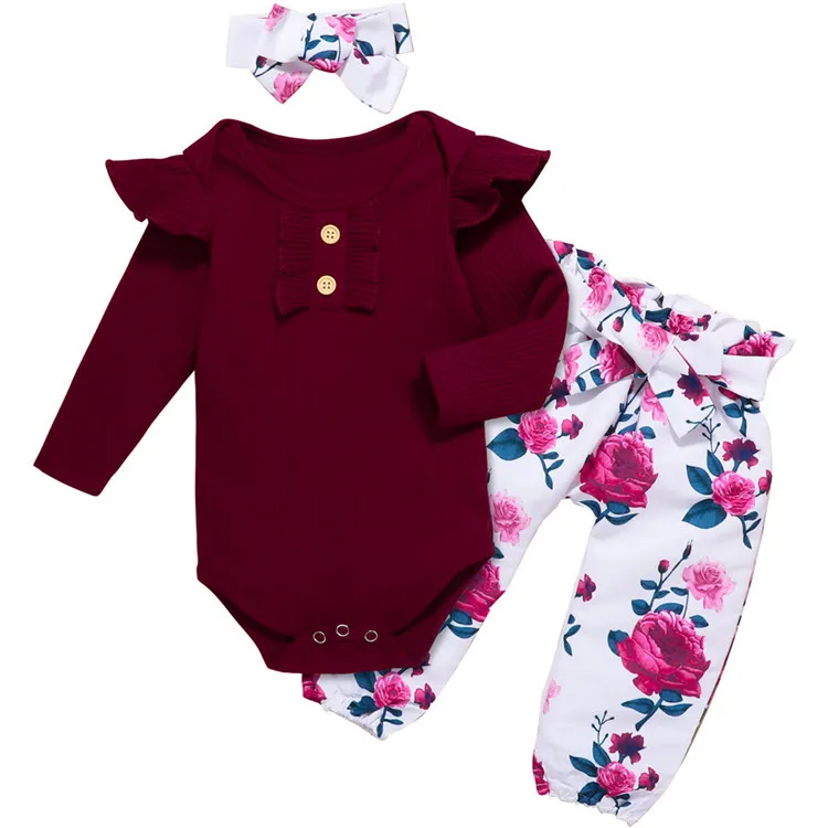 

In-Stock Items rose pattern newborn kids gift clothing sets baby clothes