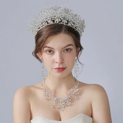 

Jachon Wedding Bridal Prom Crystal Rhinestone Necklace Earrings Tiaras Crown Jewelry Sets for bride bridesmaid, As picture