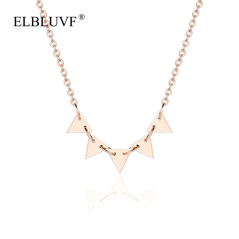 

ELBLUVF Free Shipping Simple Stainless Steel Rose Gold Plated Geometric Small Triangle Pendant Necklace For Women