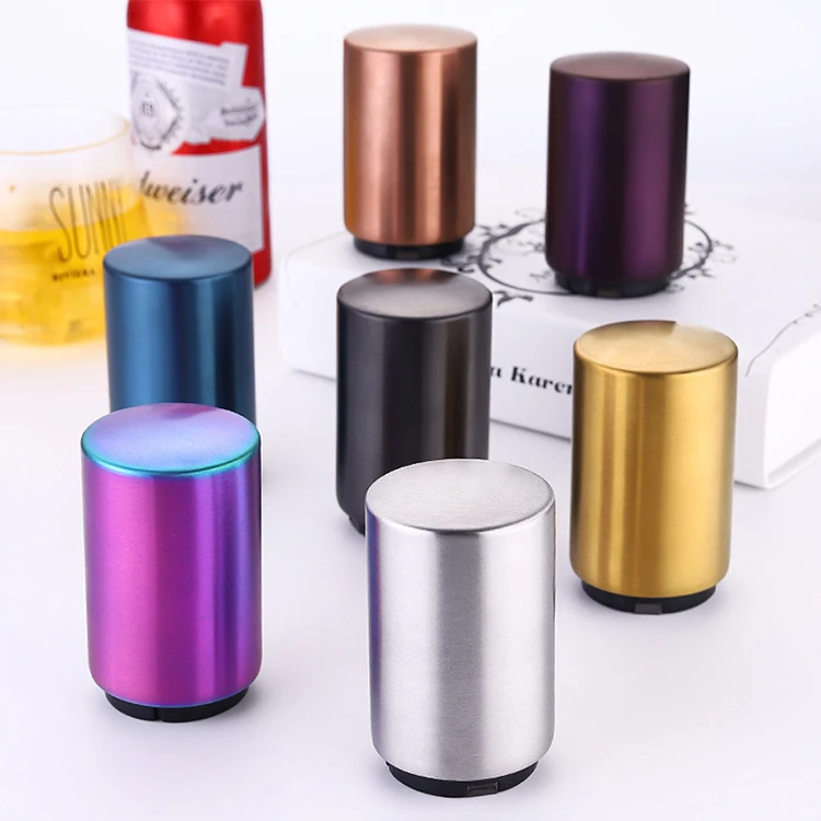 

A3262 Hot Sales Custom Logo Open Bar Wine Cap Beer Opener Stainless Steel Plating Magnetic Press Type Bottle Opener, 7 colors