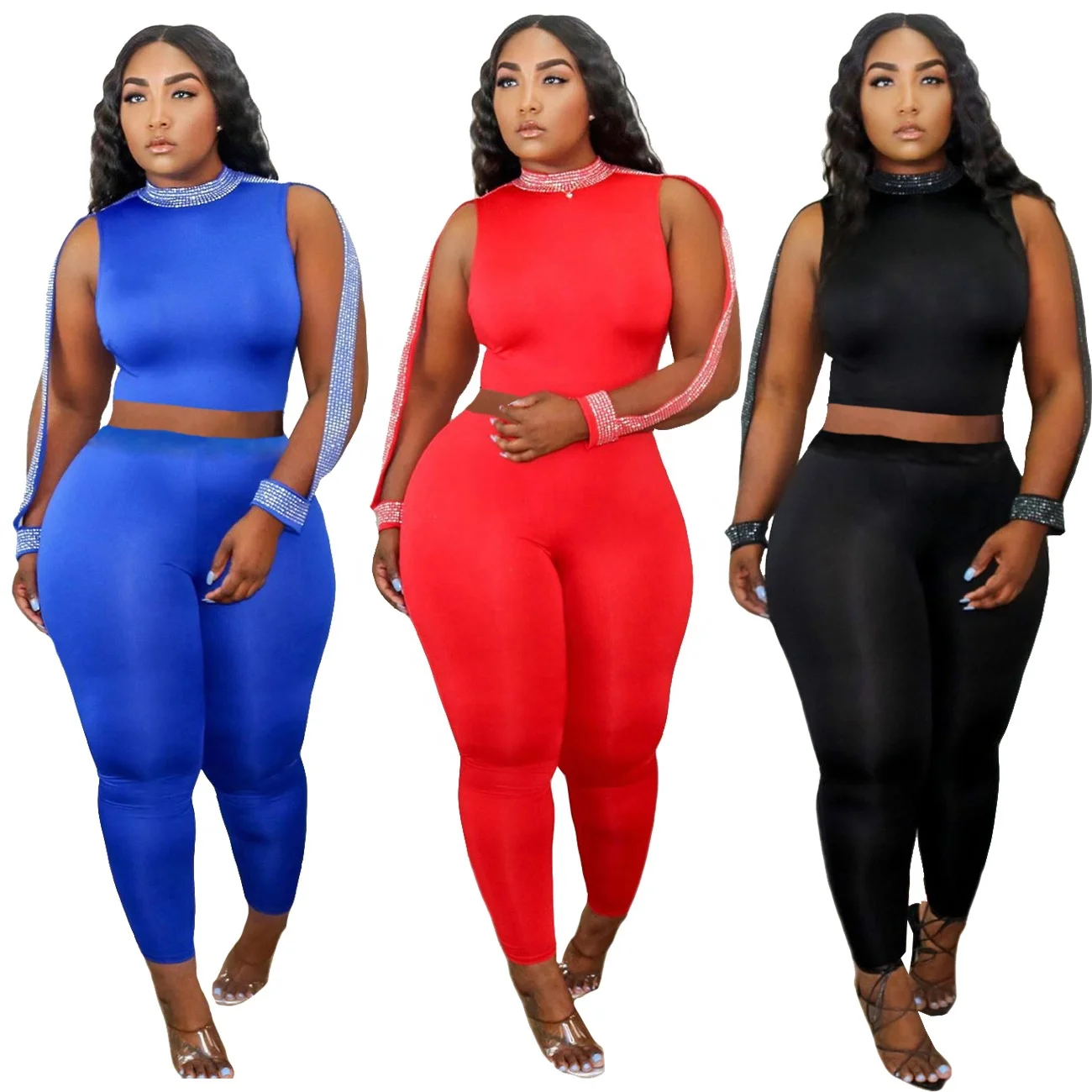 

MT45-8142 Fashion sexy O-neck bright two-piece suit