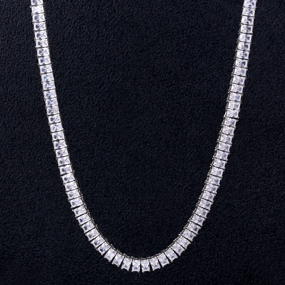 

KRKC&CO 4*6mm 20inch Hip Hop Jewelry CZ Diamond White Gold Plated Tennis Necklace Chain