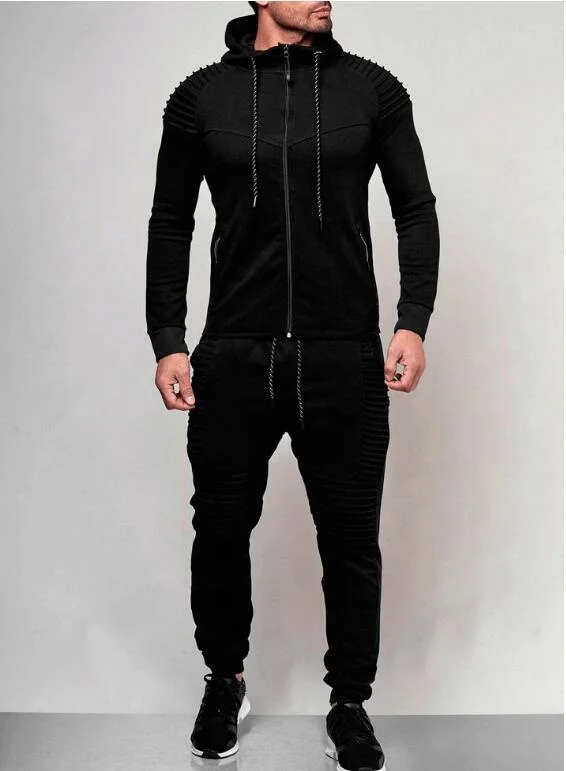 

Men's Hooded Sports Suits Solid Color Casual Sweater Trousers Suit Outdoor Sports Leisure Cardigan Sweater in Stock