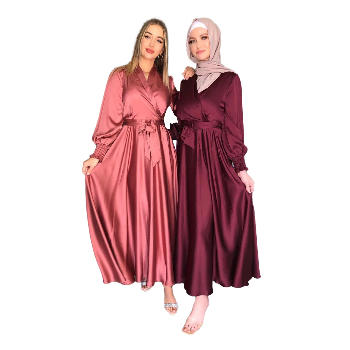 

MOTIVE FORCE New Long Sleeve Islamic Dress Plain Satin Abaya Muslim Dress For Women, Picture