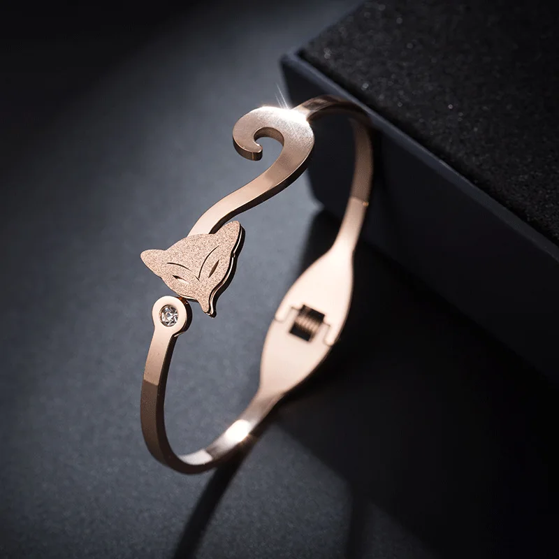 

Korean fox bracelet female 18K rose gold bracelet titanium steel opening bangle jewelry (SK818), As picture