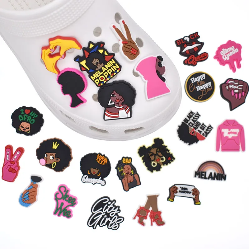 

Rubber Cute Black Queen Shoe Charms Clog Shoe Decoration Wristband Accessories Birthday Party Favors Gift, Accept customized