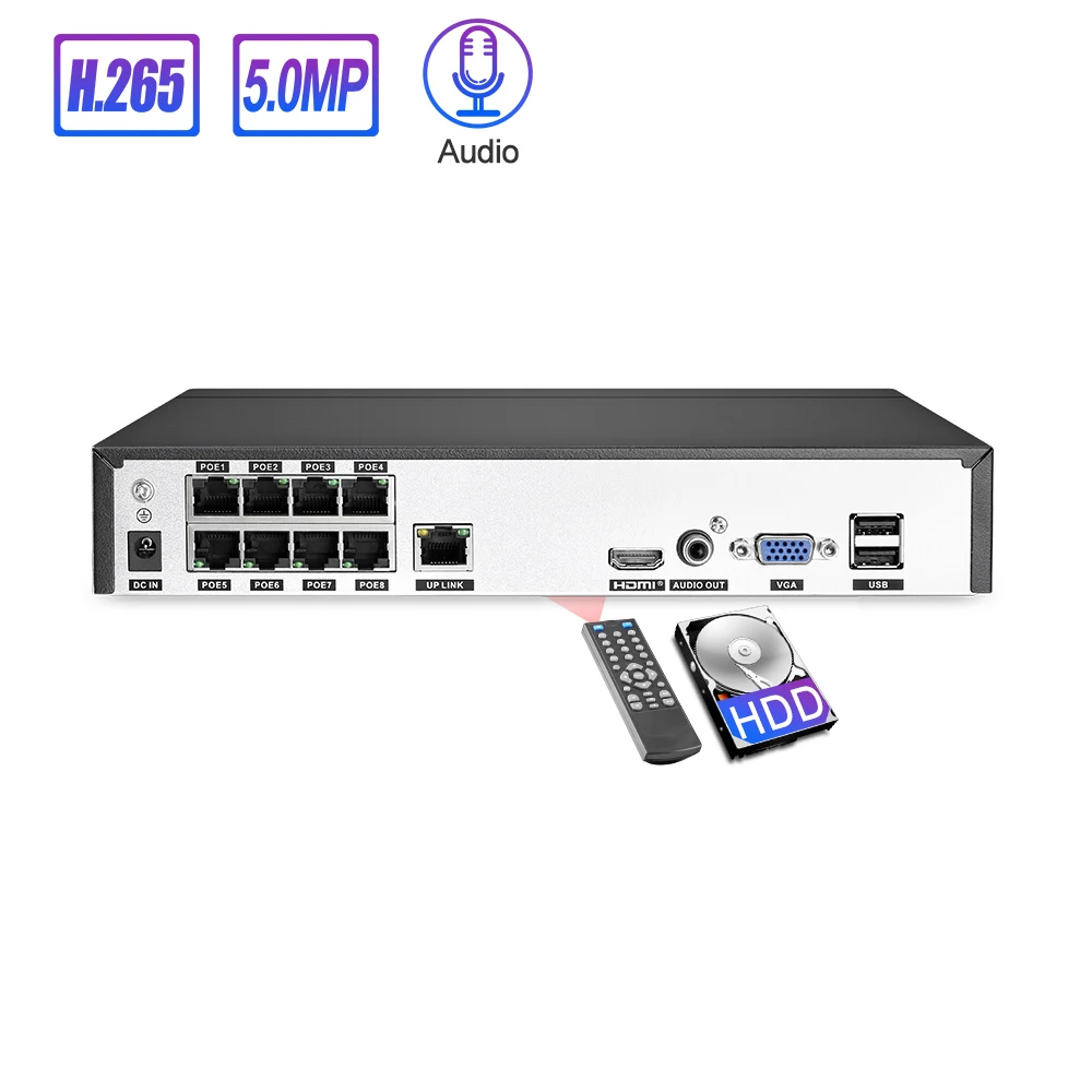 

H.265 8CH 1080P 5MP 8MP 4K Ultra HD POE NVR XMEYE APP extend to 16CH 4K Network Video Recorder