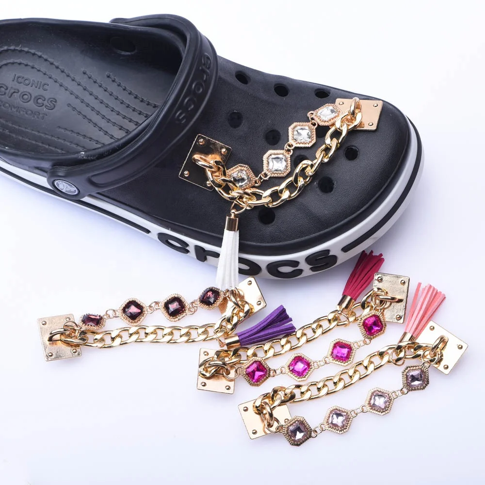 

Metal Shoe Decorations Fir Gold Chains Ramps Clogs Bae Clog with Rhinestone Buckle Custom Shoe Charms OEM/ODM, As pictures or oem