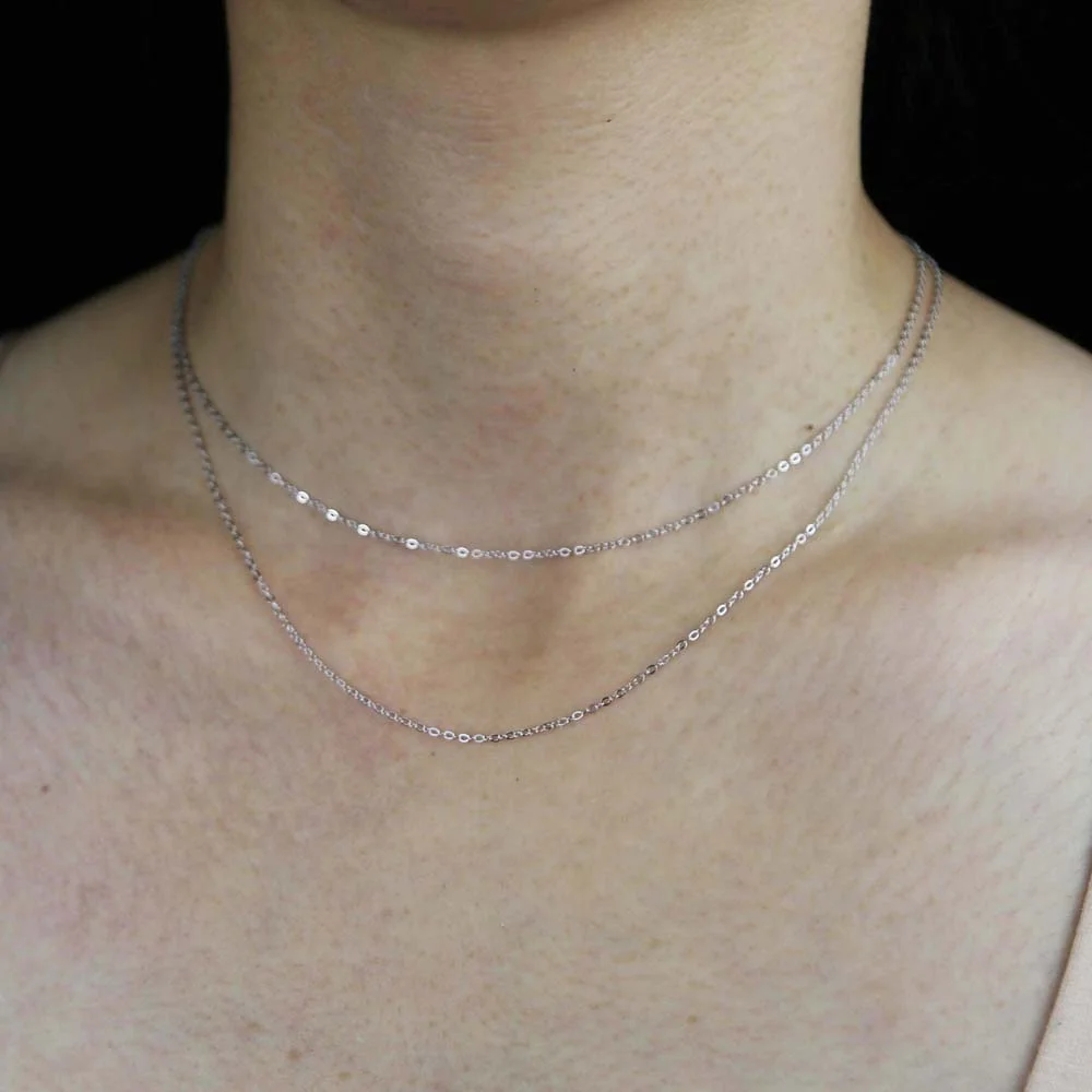 

Simple fashion 925 sterling silver link chain with spring clasp rhodium plated wedding necklace for women ladt faith Necklace, Black