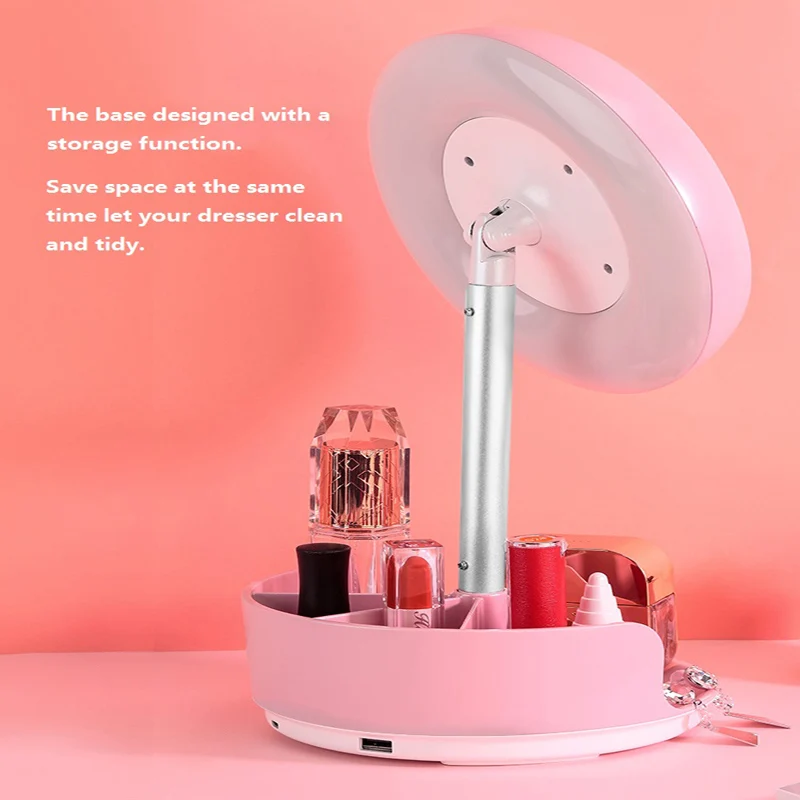
multi-functional USB electric make up mirror six colors light folding handle lamp mirror WE-081 