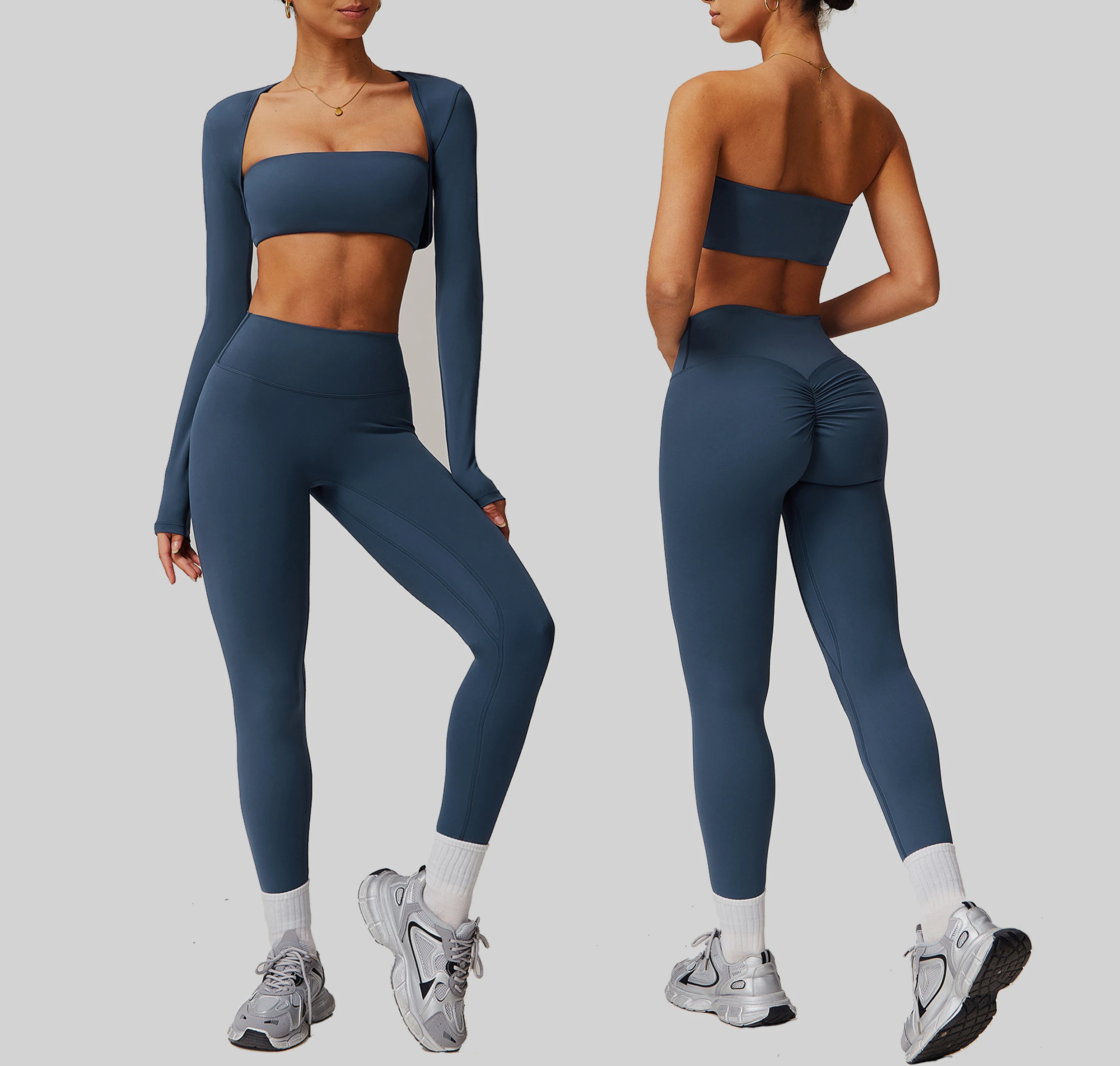 Wholesale Women Outdoor Fitness 3 Piece Tracksuits Yoga Sets Sports Wear Yoga Crop Tops and Jacket High Waist Leggings Set