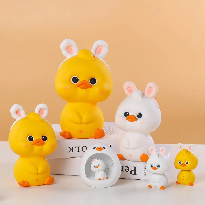 

Home modern crafts ornaments piggy bank car decoration bedroom children's room will glow cute duck, White, yellow