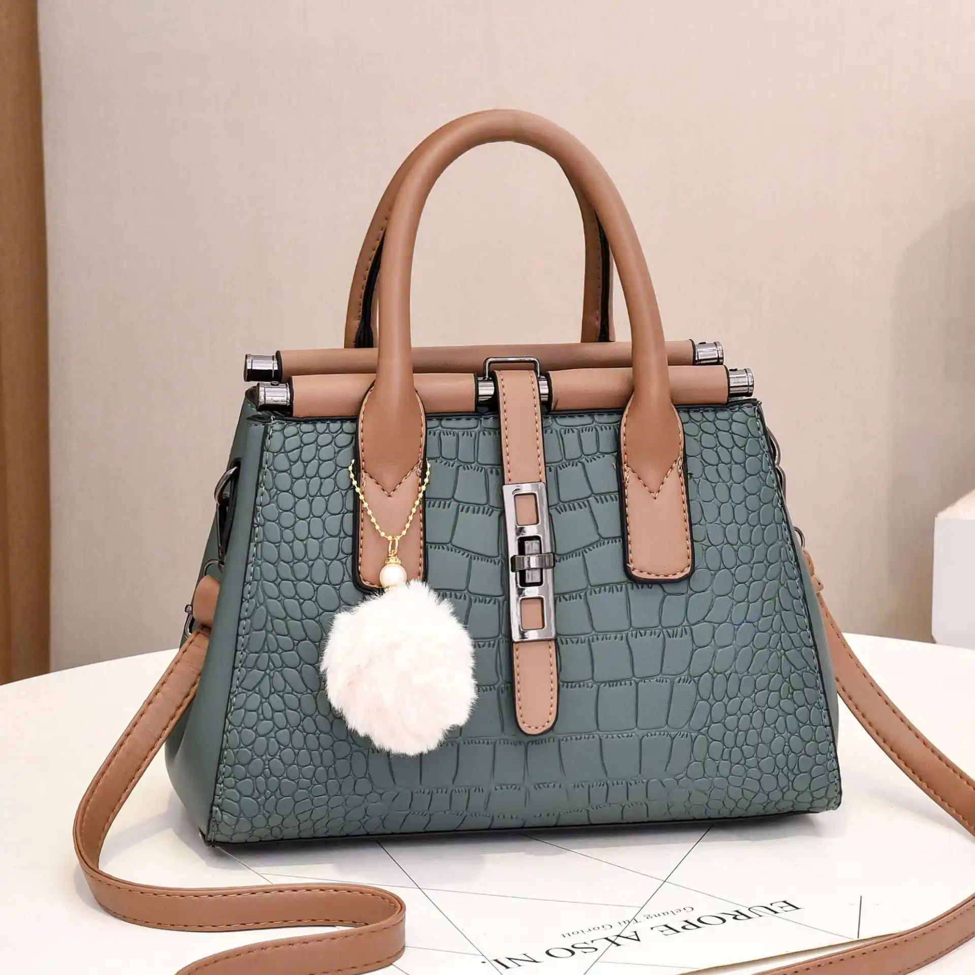 

Ladies Large Capacity Handbags Fashion Bag Crocodile Pattern Purse For Women, As picture