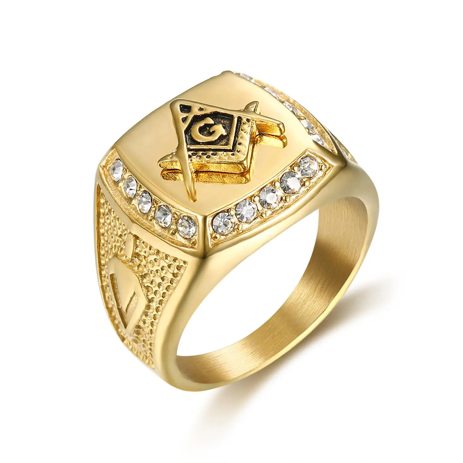 

Punk Stainless Steel Masonic Member Gold Color with Pave Setting Zircon for Male Fashion Jewelry