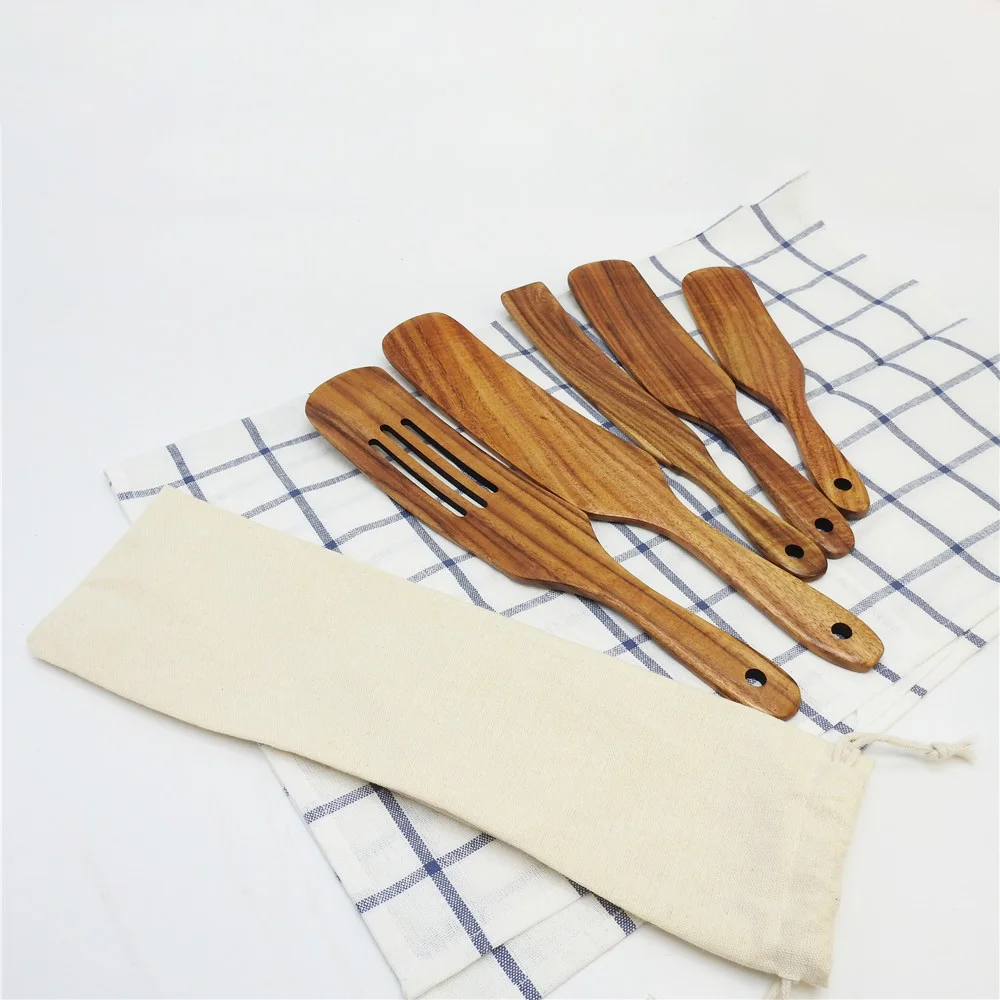 

Factory supplier wooden natural teak wood spurtle sets set of 5 pieces wood spurtles