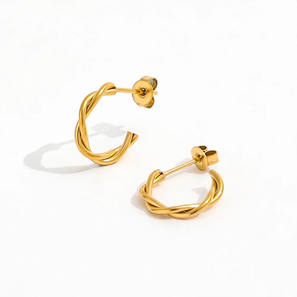 JOOLIM  High End 18K Gold Plated Twist Hoop Earrings for Women Stainless Steel Earrings Wholesale