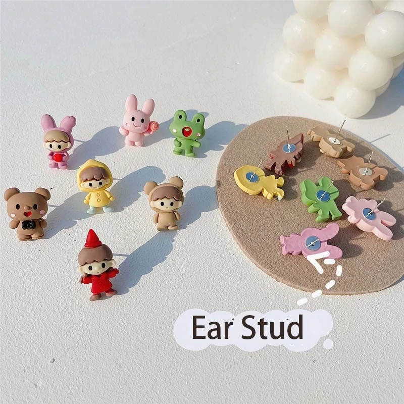 

New Cartoon Boy Girl Animal Mini Earrings Sweet Women Soft Girls Ear Stud Jewelry Rabbit Frog Bear Fashion Ear Accessory, As the picture show