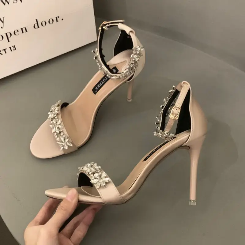 

Chaussure Dame Green Rhinestone New Trendy 2022 Stiletto High Women Sexy and Elegant Summer Heels