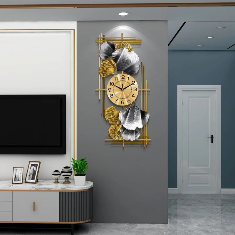 

odm/odm modern wall clock Light luxury metal Lotus leaf decorative wall clock reloj de pared, As photo show