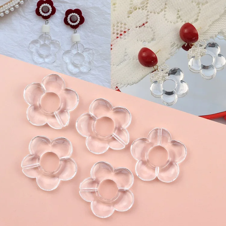 

Kawaii Clear Acrylic Flowers Beads Transparent Beads in Plastic Materials DIY Jewellery Making Supplies Acrylic Beads