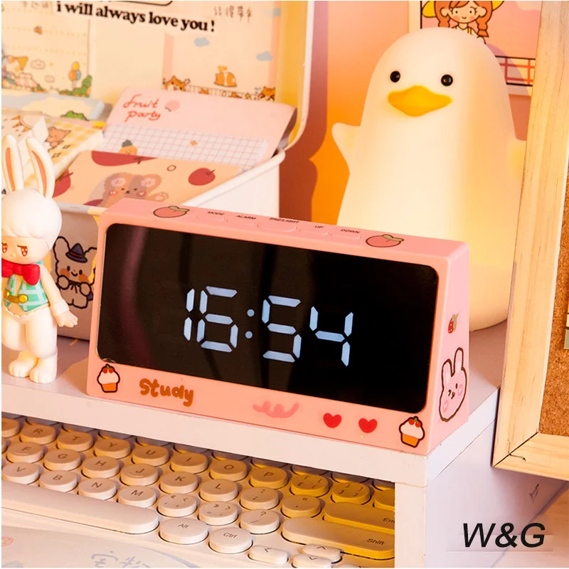 

Digital Table Clock Snooze Alarm Cute Silent Mirror Student Desktop LED Electronic Clock for Children, Customized color