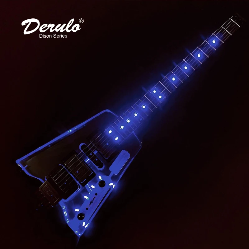 

Derulo High Quality Electric Guitar Crystal luminous Guitar headless alien shine Light Electric Guitar Factory Price Customshop