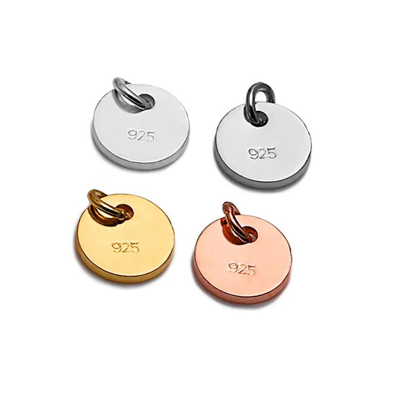 

925 Round Small Hang Tag Sterling Silver DIY Disc Pendant For Necklace & Bracelet, Silver color