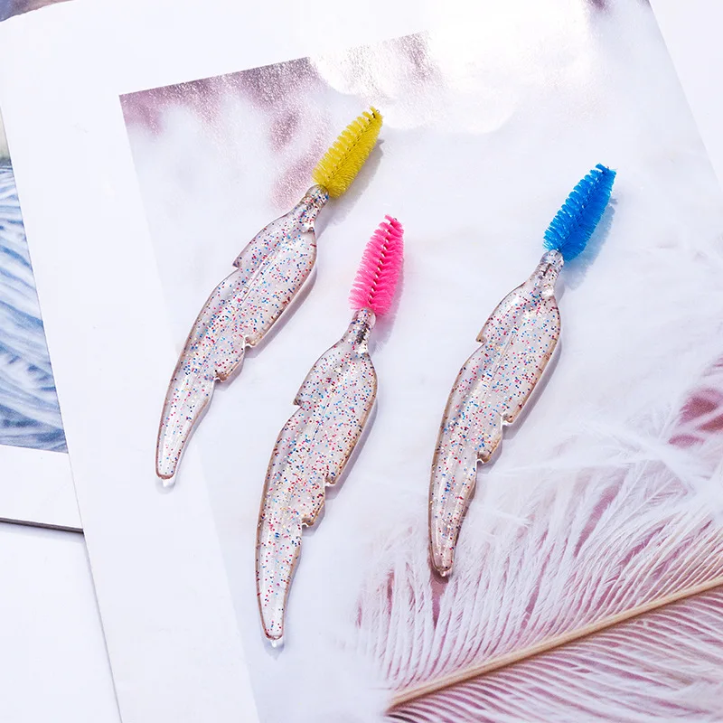 

Promotion high quality wholesale custom crystal handle transparent leaf glitter mascara brush, As picture show