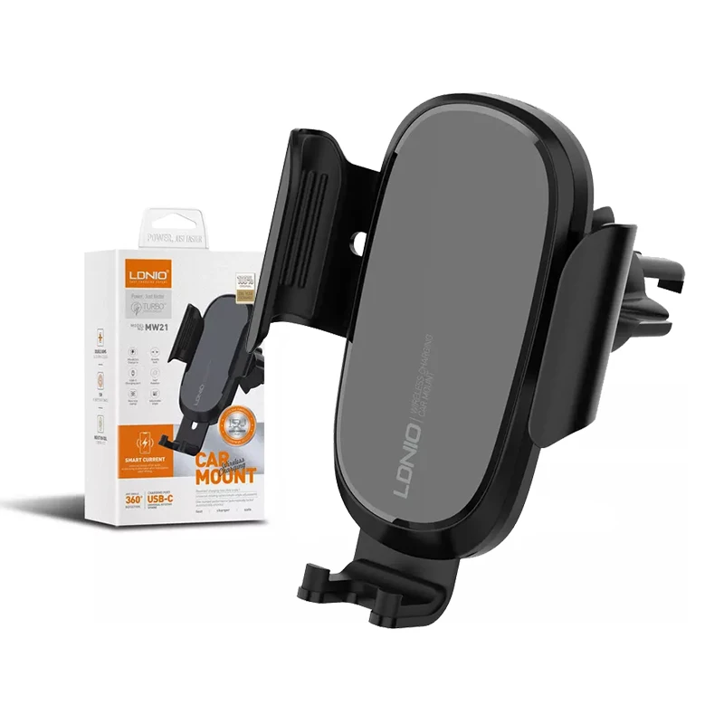 

LDNIO MW21 Wholesale OEM Car Mount Mobile Phone Holder 2 in 1 Smart Sensor Auto Clamping Fast Charging 15W Wireless Car Chargers