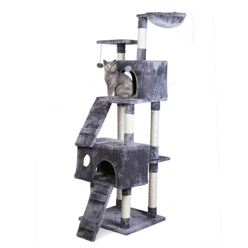 

Free Shipping US Warehouse Stocked Cat Tree Multi-Level Cat Climbing Tower with Condos and Top Perch, Gray