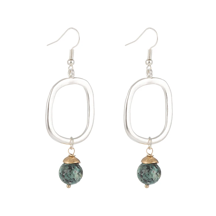 

Simple Boho Turquoise Bead Dangle Hook Earrings