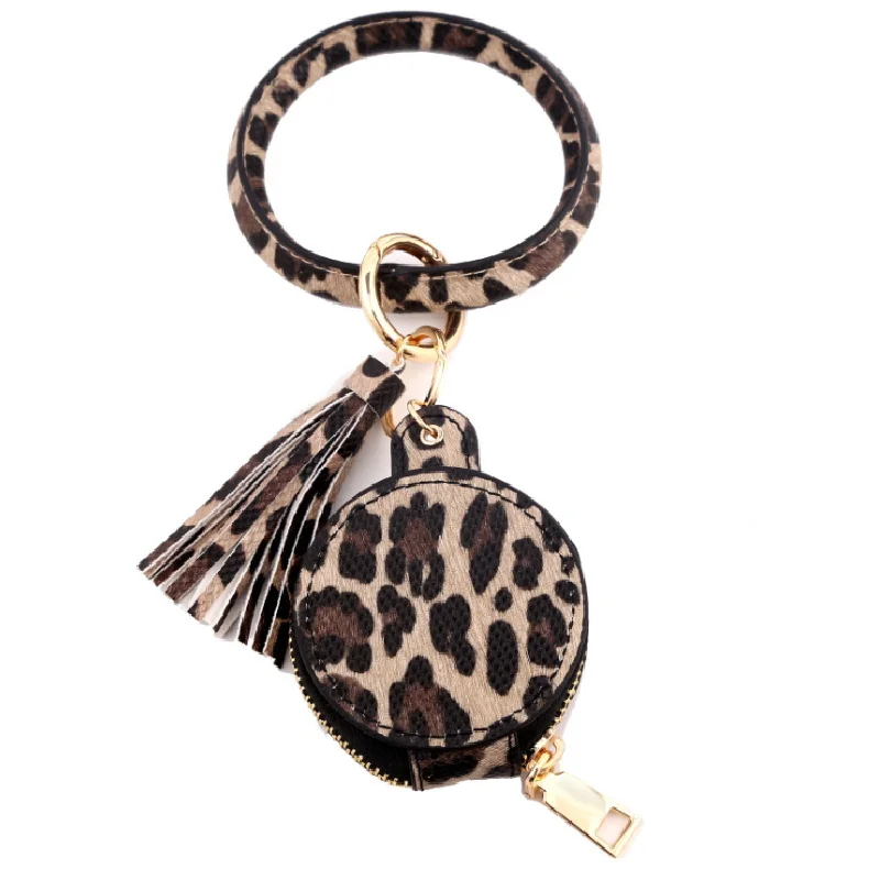 

Women PU Leather Tassel Pendant Credit Card Key Chain Leopard Keychains Car Bag Wristband Bracelet Wallet Keychain DOM112-20085