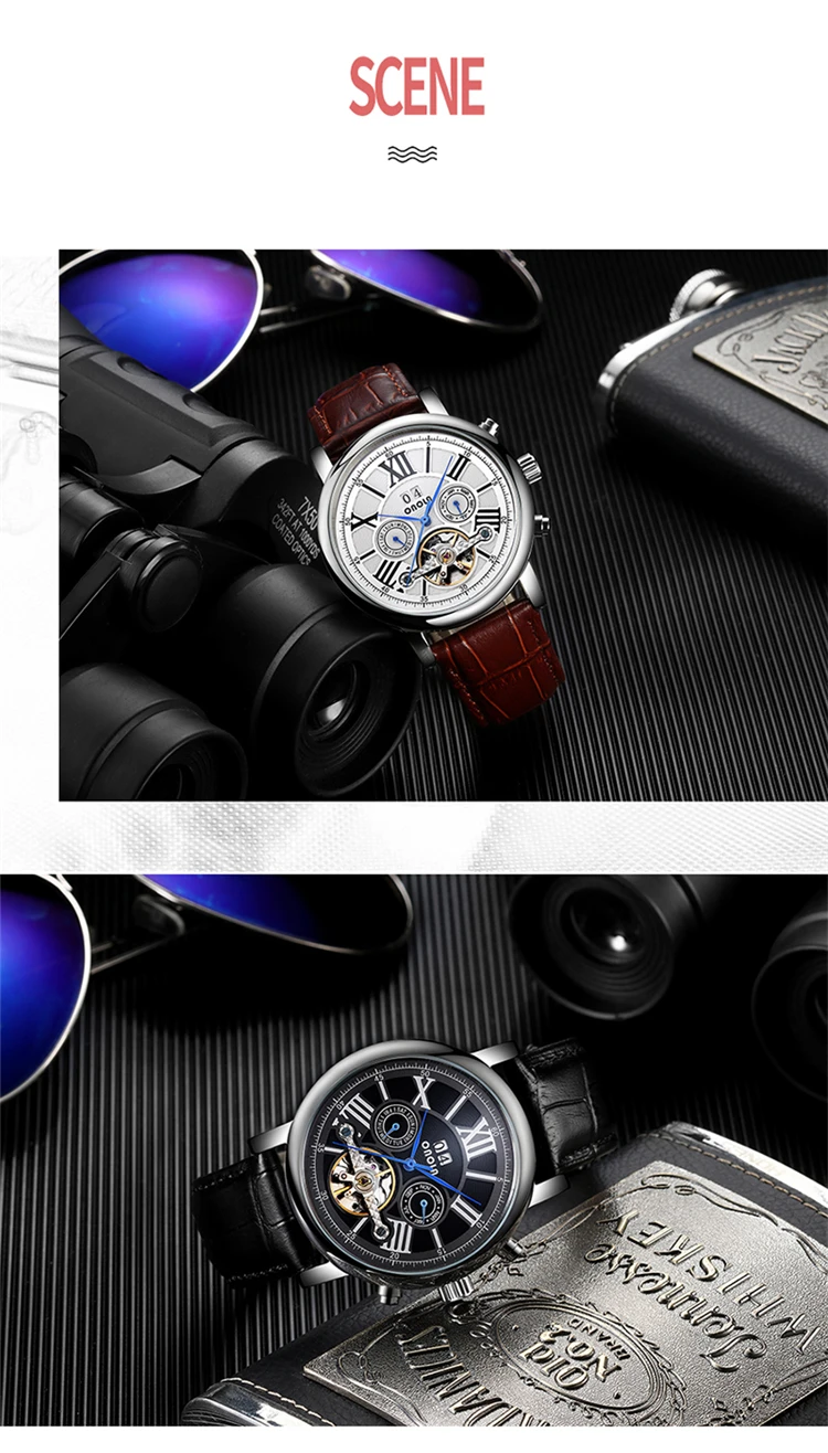 ONOLA 6803 Automatic Mechanical Watch Men Luxury Brand High Quality Fashion Casual Classy Watches Leather Belt Horloges Mannen