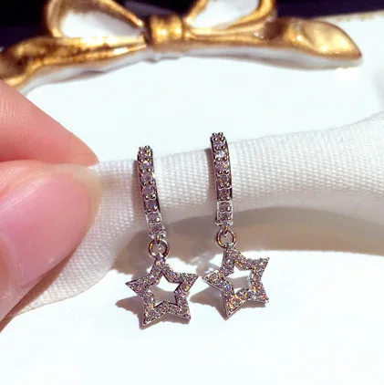 

New Fashion Dangle Earrings For Women Earrings Silver Color Rhinestones Stars Drop Earrings Jewelry, Picture shows