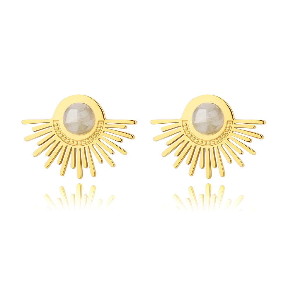 

Trendy stainless steel sun natural natural stone amethyst waterproof stud earrings 2022 for women