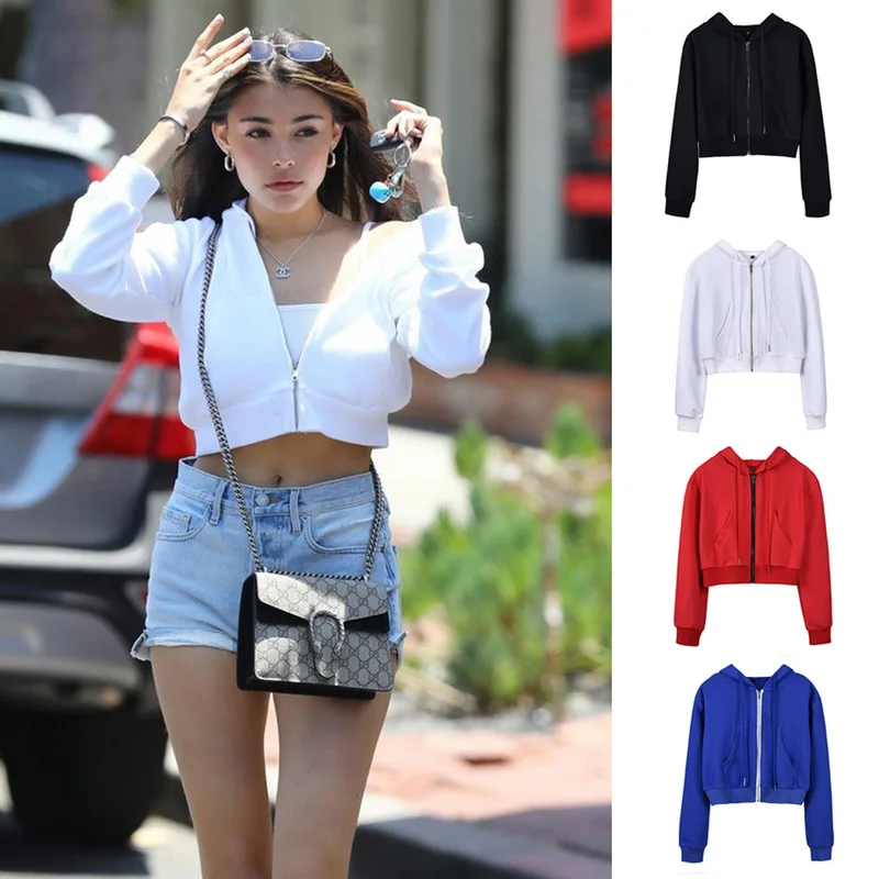 

2020 Trending Hotseller Autumn long sleeve winter zippers crop hoodies sweater for girls ladies
