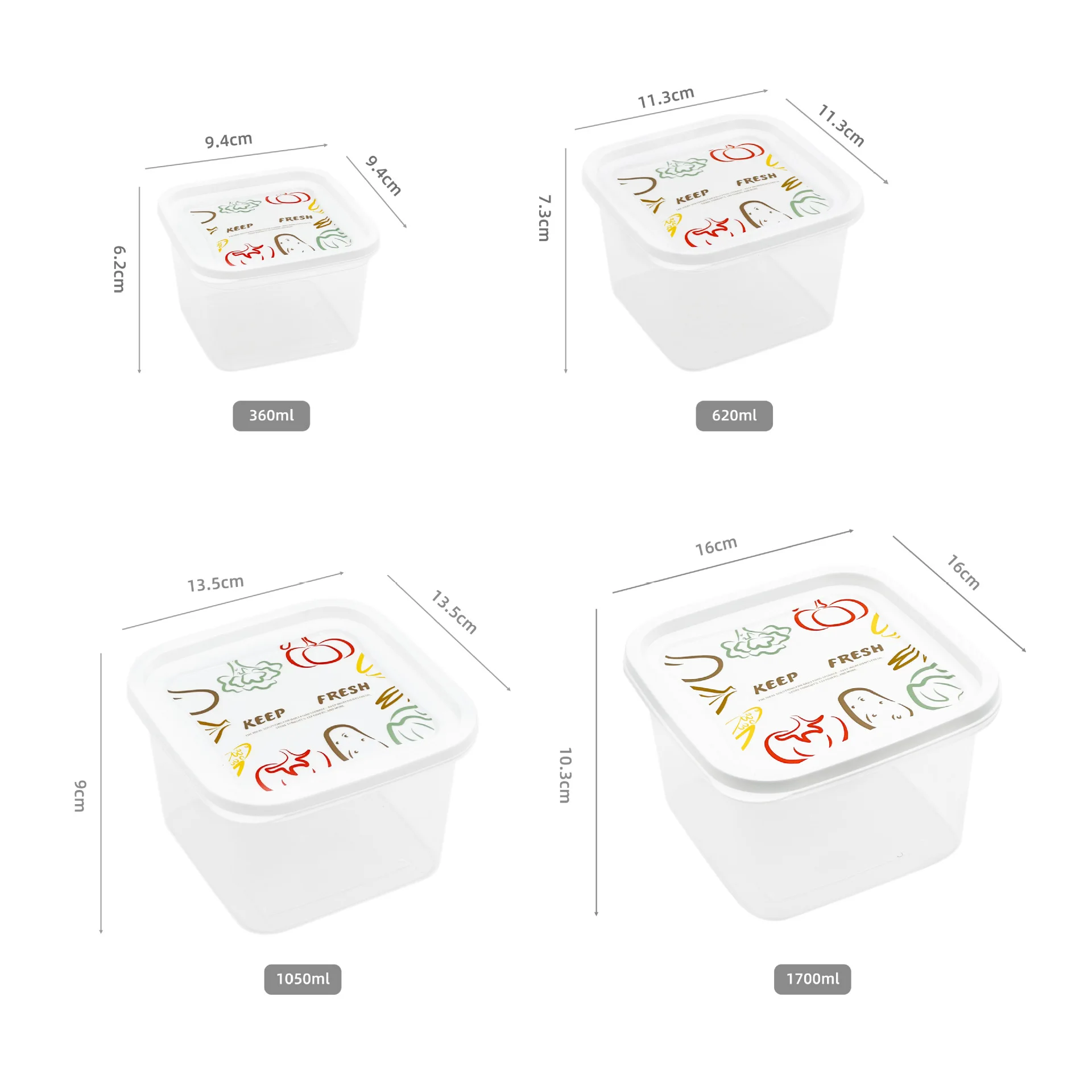 

Wholesale Clear Storage Container Square Hard Plastic Storage Container with Print in the Lid set of 4 Food Storage Box